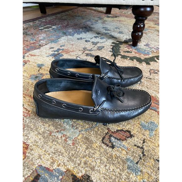 Vera Gomma 43 Sz 10 Driving Loafers Dress Moccasins Pull On Black Leather Italy - Picture 3 of 11
